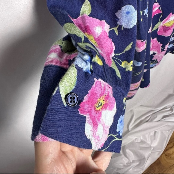 Lauren Ralph Lauren Navy Floral Sleep Shirt Women’s Embroidered Pocket Sz M - Picture 7 of 10